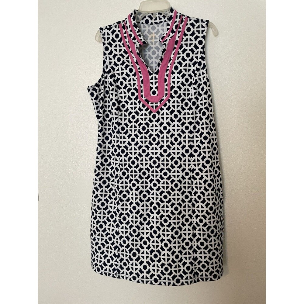 Belle by Kim Gravel Dress Medium TripleLuxe Knit Watercolor Tank Black Pink Chic